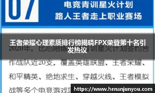 王者荣耀心理素质排行榜揭晓FPX荣登第十名引发热议
